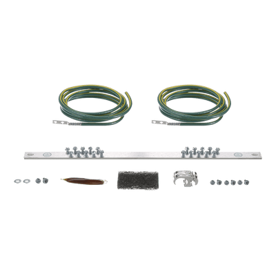 Kit de Puesta a Tierra con dos Jumpers 6 AWG y Barra de Conexiones de 20 Orificios, para Rack de 19in