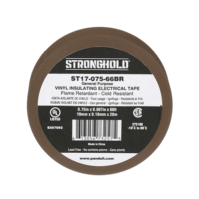 Cinta Eléctrica STRONGHOLD para Aislar, de PVC, Uso General Reparación y Mantenimiento, Grosor de 0.18mm (7 mil), Ancho de 19mm, y 20.12m de Largo, Color Café