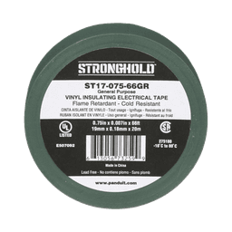 Cinta Eléctrica STRONGHOLD para Aislar, de PVC, Uso General Reparación y Mantenimiento, Grosor de 0.18mm (7 mil), Ancho de 19mm, y 20.12m de Largo, Color Verde