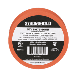 Cinta Eléctrica STRONGHOLD para Aislar, de PVC, Uso General Reparación y Mantenimiento, Grosor de 0.18mm (7 mil), Ancho de 19mm, y 20.12m de Largo, Color Naranja