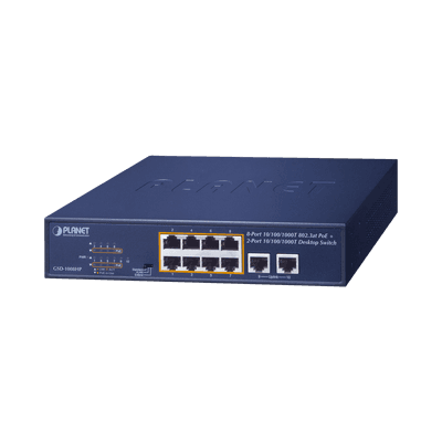 Switch no administrable PoE de 8 puertos 10/100/1000 Mbps con PoE 802.3af/at