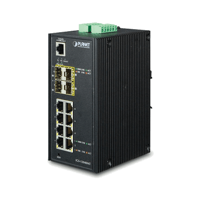 Switch Industrial Administrable de 8-Puertos 10/100/1000T + 4-Puertos 100/1000X SFP