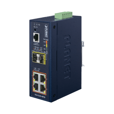 Switch Industrial Administrable Capa 2, 4 Puertos PoE 802.3af/at 10/100/1000T, 2 Puertos SFP 100/1000X