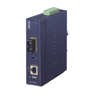 Convertidor de medios industrial PoE+ 1000BASE-LX a 10/100/1000BASE-T 802.3at (SC,SM) -20 km