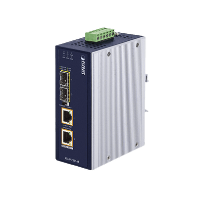 Convertidor de Medios Industrial de 2 Puertos SFP 100/1000X a 2 Puertos RJ45 10/100/1000T 802.3bt PoE++