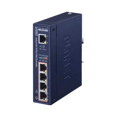 Extensor Industrial PoE, Entrada PoE 802.3 bt  y 4 Puertos de Salida Gigabit 802.3 af/at