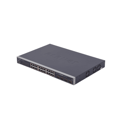 Switch Administrable L2+ de 24 puertos 10/100/1000T PoE+ con 4 puertos combo TP/SFP Gigabit