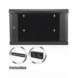 Gabinete de Pared / 6U / 19 Pulgadas / 600 x 550 x 382 mm / Cristal Templado 5 mm / Carga 60 kg / IP20