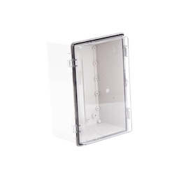 Gabinete Plástico ABS, Puerta Transparente, Uso en Intemperie IP66 (190 x 290 x 140 mm) cierre por Broche Inoxidable.