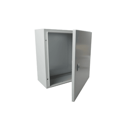 Gabinete de Acero IP66 Uso en Intemperie (400 x 400 x 200 mm) con Placa Trasera Interior de Metal y Compuerta Inferior Atornillable (Incluye Chapa y Llave T).