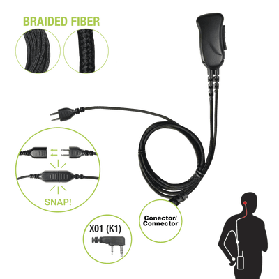 Cable de fibra trenzada serie SNAP compatible con KENWOOD conector de 2 pines para auricular