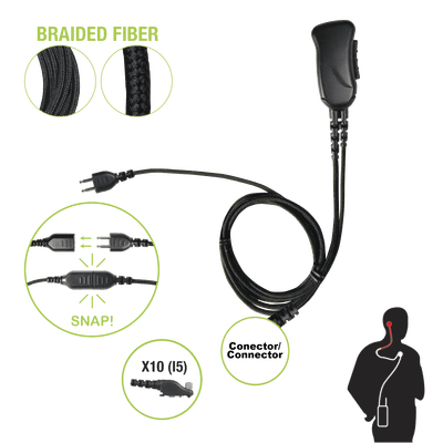 Micrófono con cable de fibra trenzada serie SNAP compatible con ICOM MULTIPIN (Pequeño) F30/40.