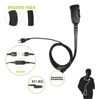 Micrófono con cable de fibra trenzada serie SNAP compatible con KENWOOD conector Multipin.