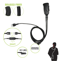 Micrófono con cable de fibra trenzada serie SNAP compatible con KENWOOD conector Multipin.