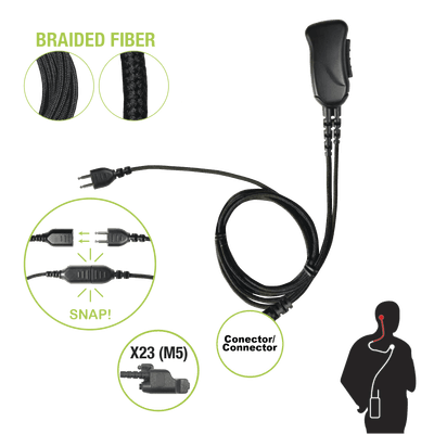 Micrófono con cable de fibra trenzada serie SNAP compatible con conector Motorola Serie Jedi.