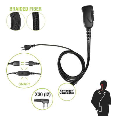 Micrófono con cable de fibra trenzada serie SNAP compatible con ICOM 2 PINES (SIN TORNILLOS).