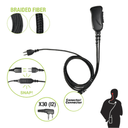 Micrófono con cable de fibra trenzada serie SNAP compatible con ICOM 2 PINES (SIN TORNILLOS).