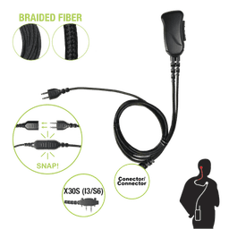 Micrófono audífono de 1 cable de fibra trenzada con sistema SNAP para radios Icom IC-F4003/4013/2000/4021/4031/4210/4230/IC-F14/3021/3013/3103/3003/1000/2000/S/T (con tornillos)