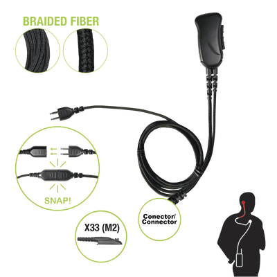 Micrófono con cable de fibra trenzada serie SNAP compatible con conector Multipin Motorola Serie GP.