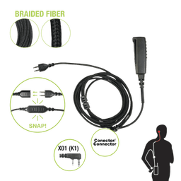 Cable para Micrófono audífono SNAP intercambiable con conector para Radios Kenwood con conector de 2 pines.