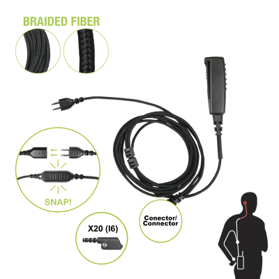 Cable para Micrófono audífono SNAP intercambiable con conector para Radios Icom IC-F3216/4261DS/DT, IC-F52D/62D, IC-F3400/4400DS/DT