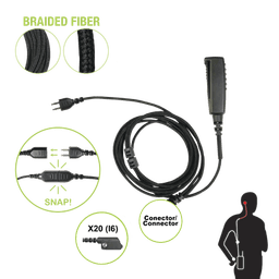 Cable para Micrófono audífono SNAP intercambiable con conector para Radios Icom IC-F3216/4261DS/DT, IC-F52D/62D, IC-F3400/4400DS/DT