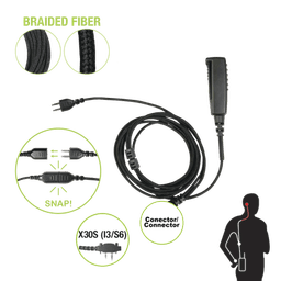 Cable para Micrófono audífono SNAP intercambiable con conector para Radios Icom con conector de 2 pines.