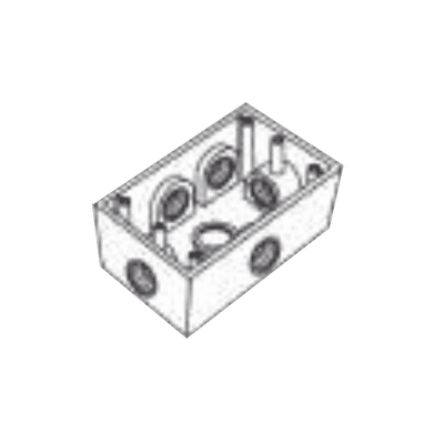 Caja Condulet FS de 1/2" (12.7 mm) con seis bocas a prueba de intemperie.