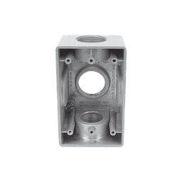 Caja Condulet FS de 1" (25.4 mm ) con tres bocas una arriba y una atrás a prueba de intemperie.