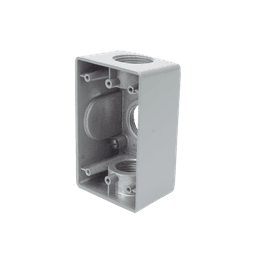 Caja Condulet FS de 1" (25.4 mm ) con tres bocas una arriba y una atrás a prueba de intemperie.