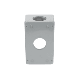 Caja Condulet FS de 1" (25.4 mm ) con tres bocas una arriba y una atrás a prueba de intemperie.