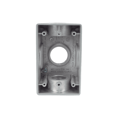 Caja Condulet FS de 1" (25.4 mm ) con tres bocas una arriba y una atrás a prueba de intemperie.