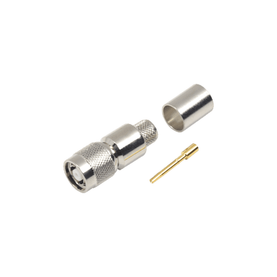 Conector TNC Macho Inverso, Anillo Plegable para ensamblar en cables RG-8/U, LMR-400, Niquel, Oro, Teflón