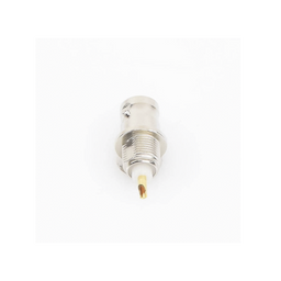 Conector BNC Hembra de Montaje Frontal D-Plano, Soldable, Rondana de Seguridad, Níquel/ Oro/ Delrin. 