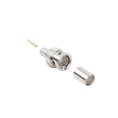 Conector BNC Macho de Anillo Plegable para Cable Belden 8281 tipo RG-59/U, Níquel/ Oro/ Delrin.