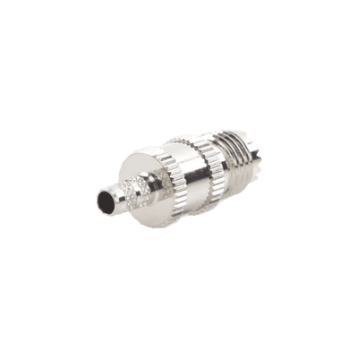 Conector Mini UHF Hembra de Anillo Plegable en Cables RG-58/U, RG-142/U, Níquel/ Plata/ Delrin.