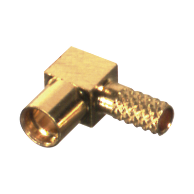 Conector MMCX Hembra en Ángulo Recto de Anillo Plegable para Cable RG-174/U, Grupo B, Oro/ Oro/ Teflón.