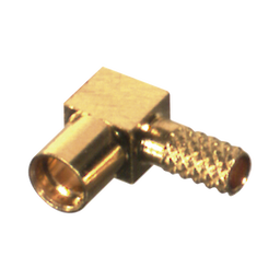 Conector MMCX Hembra en Ángulo Recto de Anillo Plegable para Cable RG-174/U, Grupo B, Oro/ Oro/ Teflón.