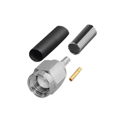 Conector SMA Macho Inverso de Anillo Plegable para Cables RG-174/U, RG-316/U, Níquel/ Oro/ Teflón.