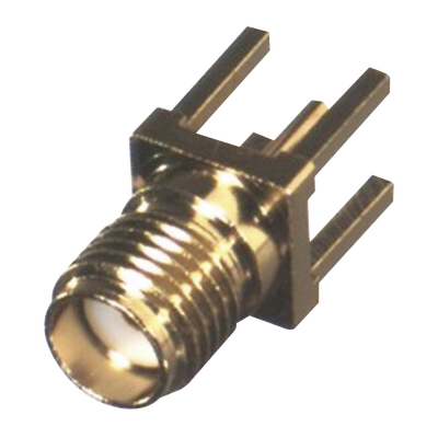 Conector SMA Hembra de Montaje Vertical con Terminal y 4 Patas Largas para PCB, Oro/Oro/Teflón.