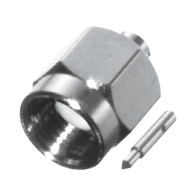 Conector SMA Macho de Pared Gruesa para Cable Semi-Rigido de 0.085" de Díametro, SR1, Inox.-Oro/ Oro/ Teflón.