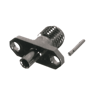 Conector SMA Hembra para Panel de 2 Hoyos para Cable Semi-Rigido de 0.085", Grupo SR1 Níquel/ Oro/ Teflón.