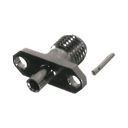 Conector SMA Hembra para Panel de 2 Hoyos para Cable Semi-Rigido de 0.085", Grupo SR1 Níquel/ Oro/ Teflón.