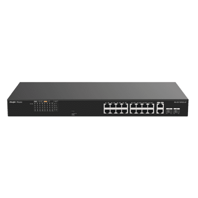 Switch PoE+ no Administrable, Hasta 120 Watts, Ideal para CCTV, 16 Puertos PoE +10/100, 2 Uplinks Gigabit y 2 SFP COMBO