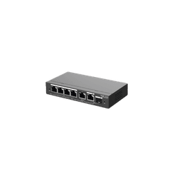 Switch Administrable con 4 puertos Gigabit PoE, 2 Uplink Gigabit y 1 Uplink Gigabit para Fibra SFP en combo, gestión gratuita desde la nube