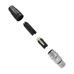 Conector hembra XLR de 3 núcleos con carcasa de acero inoxidable y contactos chapados en oro