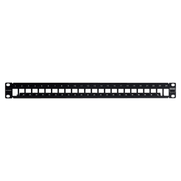 Patch Panel TERA-MAX Blindado de 24 Puertos, Modular (vacío), Plano, Color Negro, 1UR