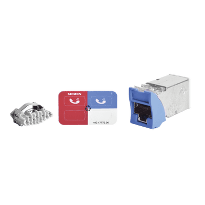 Jack Z-Max Cat6A, Blindado, Montaje Híbrido en Placa de Pared (Plano y Angulado), Color Azul, Versión Bulk (Sin Empaque Individual)