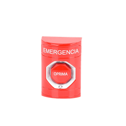 Botón de Emergencia, Texto en Español, Color Rojo, Acción Mantenida, Girar para Restablecer y LED Multicolor