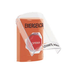 ​Botón Multipropósito, Color Naranja, De Superficie, Con Tapa De Policarbonato, Con Bocina Pre Alarma, Para Interior, Llave Para Restablecer, Texto De Emergencia, Español